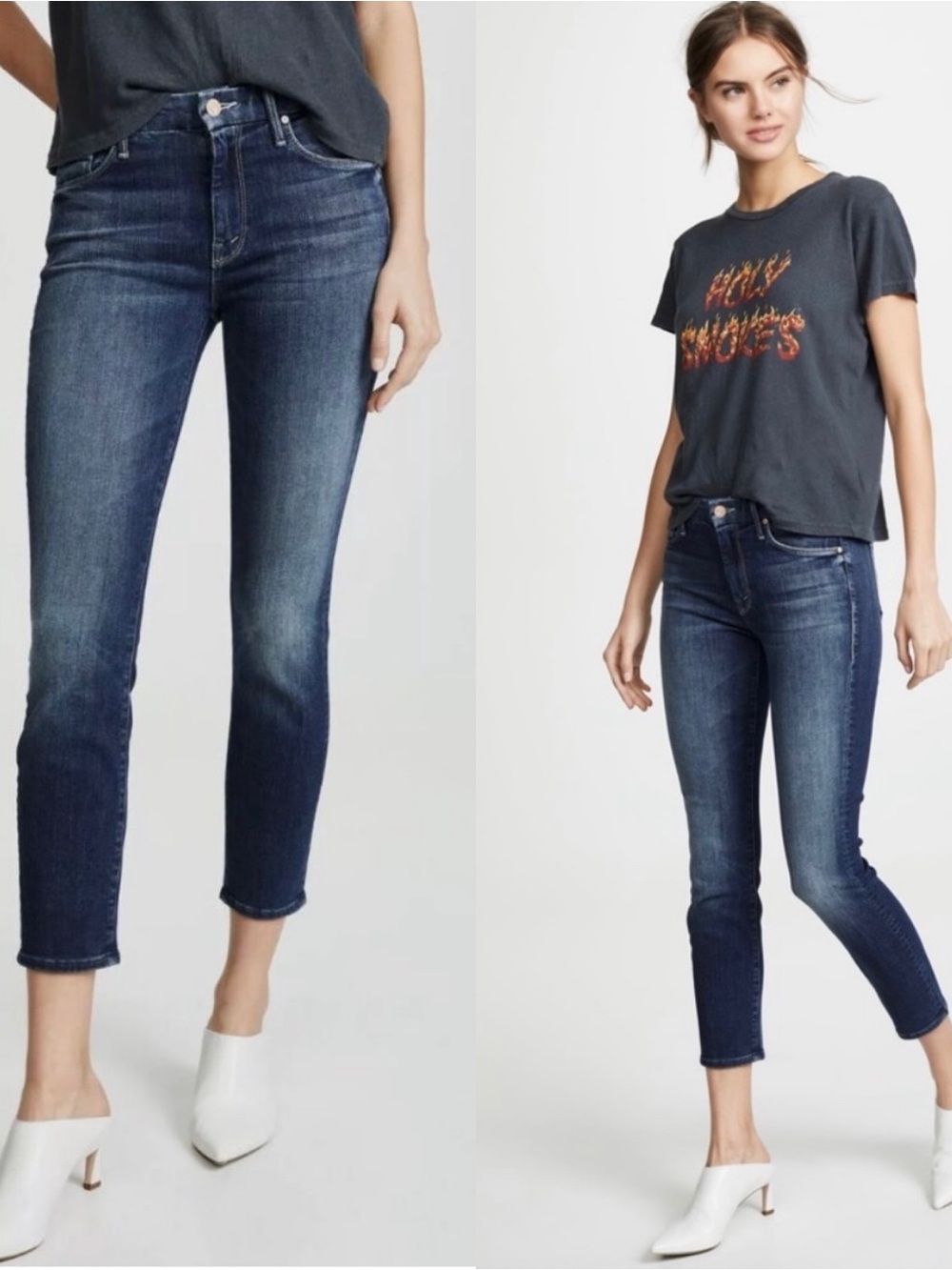 MOTHER The Looker Crop Denim Jeans On The Edge Blue Size 25